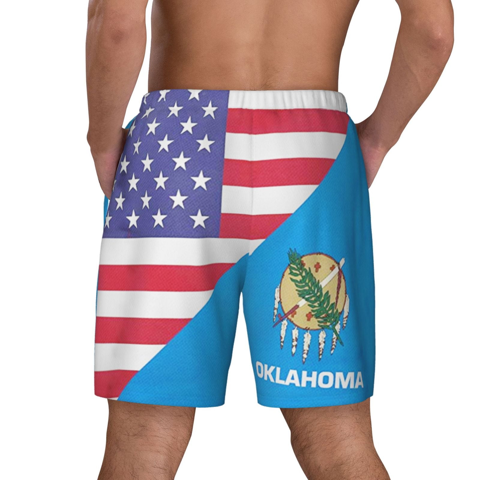 Men's America Oklahoma Flag Swim Trunks with Compression Liner Bathing Suit Swimwear