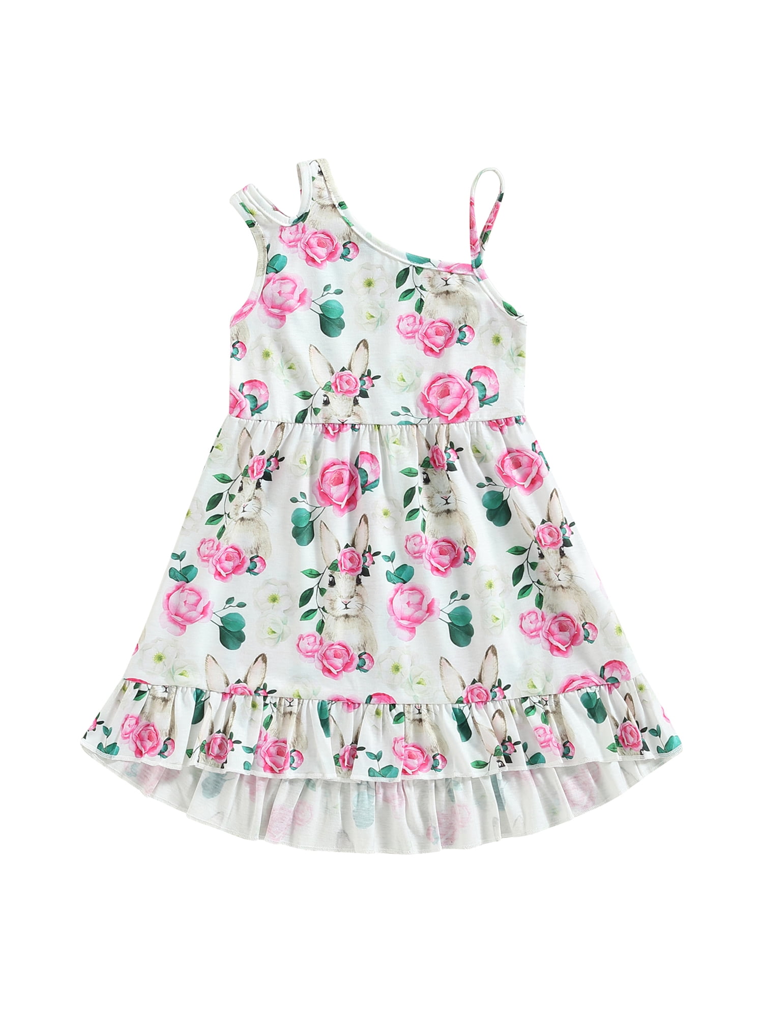 Bagilaanoe Toddler Baby Girl Easter Dress Sleeveless Bunny Floral Print ...