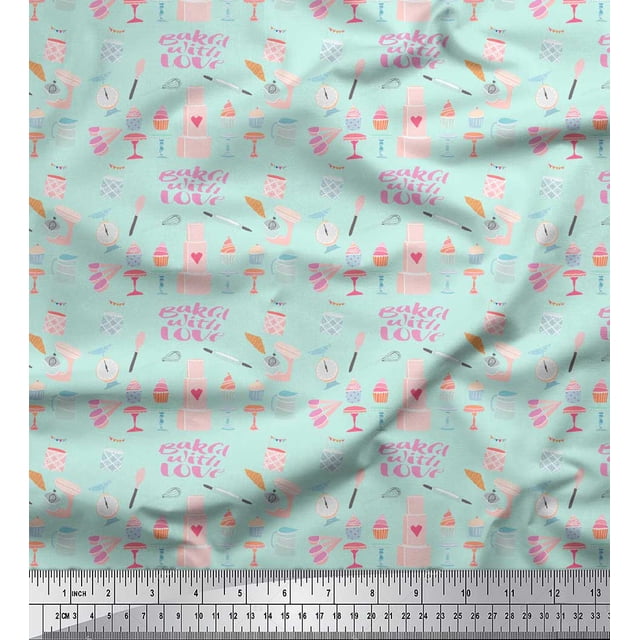 Soimoi Green Modal Satin Fabric Cupcake Party Print Fabric by Yard 42 Inch Wide