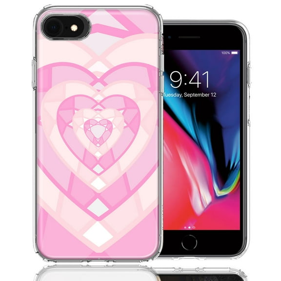 MUNDAZE For Apple iPhone 6/7/8/SE Pink Gem Hearts Design Double Layer Phone Case Cover