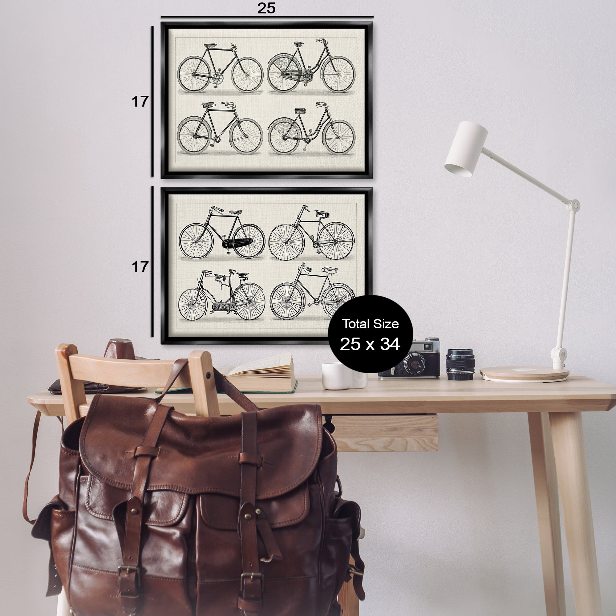 Stupell Industries Vintage Bicycle Styles Transportation Painting Black Floater Framed Canvas Art Print Wall Art, 25 x 17, Set of 2