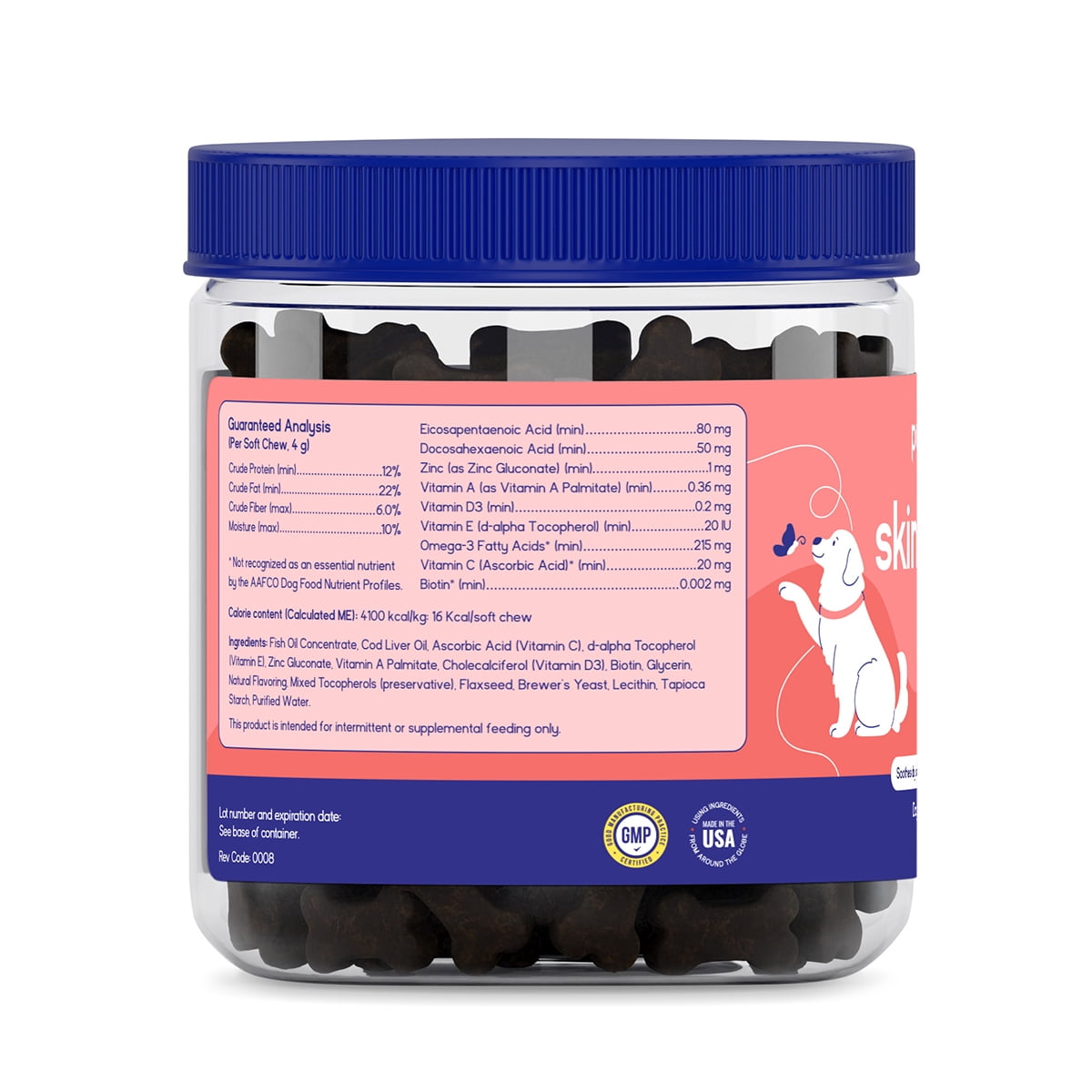 PupGrade Skin & Coat Soft Chews for Dogs, Omega-3 & Antioxidants, 60 Count