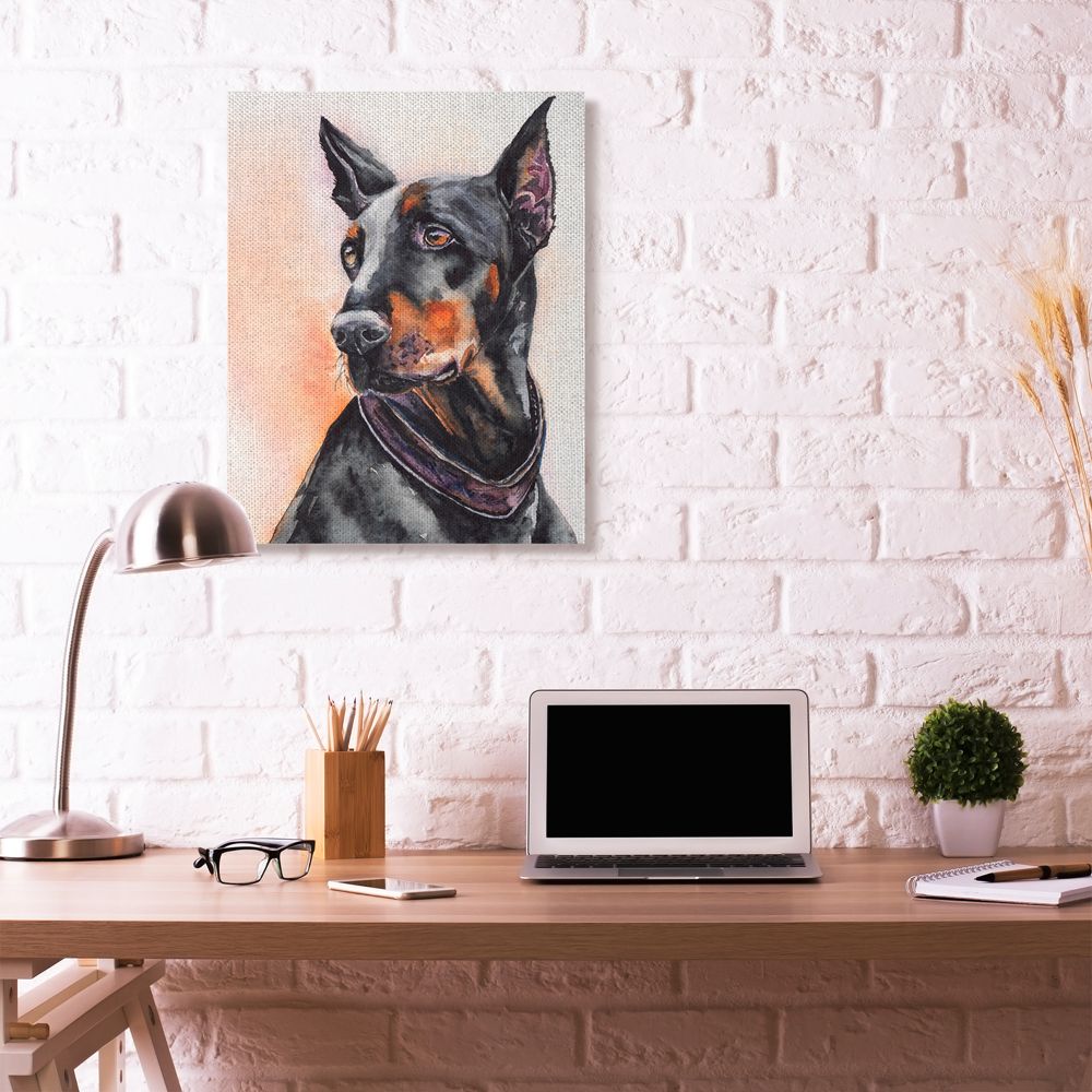 Stupell Industries Doberman Dog Pet Animal Watercolor Painting Canvas Wall Art by George Dyachenko