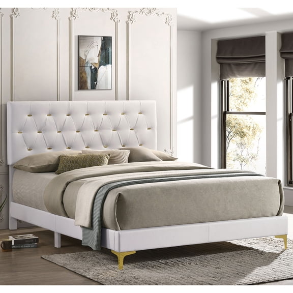 Miekor Furniture James White Upholstered Eastern King Panel Bed No.3603