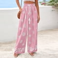 thumbnail image 2 of Women's Wide Leg Palazzo Pants 2026 Summer Boho Floral Trousers Drawstring Elastic Waist Wide Leg Pants with Pockets Spring Flowy Beach Vacation Clothes Resort Wear Lounge Pants Pink XXL, 2 of 6