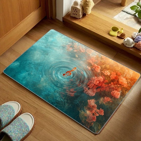 1pc Modern Abstract Musical Water Carpet Rug - Non-Slip Soft Thickened Floor Mat Suitable for Entryway, Bathroom, Kitchen, Bedroom, Living Room, Machine Washable PVC Backing