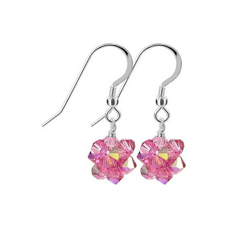 Silver Ball Drop - Gem Avenue Sterling Silver Made with Swarovski Elements 3mm Pink AB Ball Crystal Handmade Drop Earrings