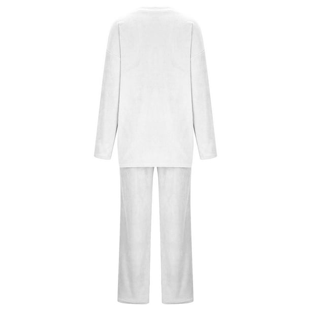 Blvb Women s Fluffy Pajamas Set Warm Winter Plush Soft Long Sleeve Top And Pants 2 Piece Set Fuzzy Loungewear Sleepwear White