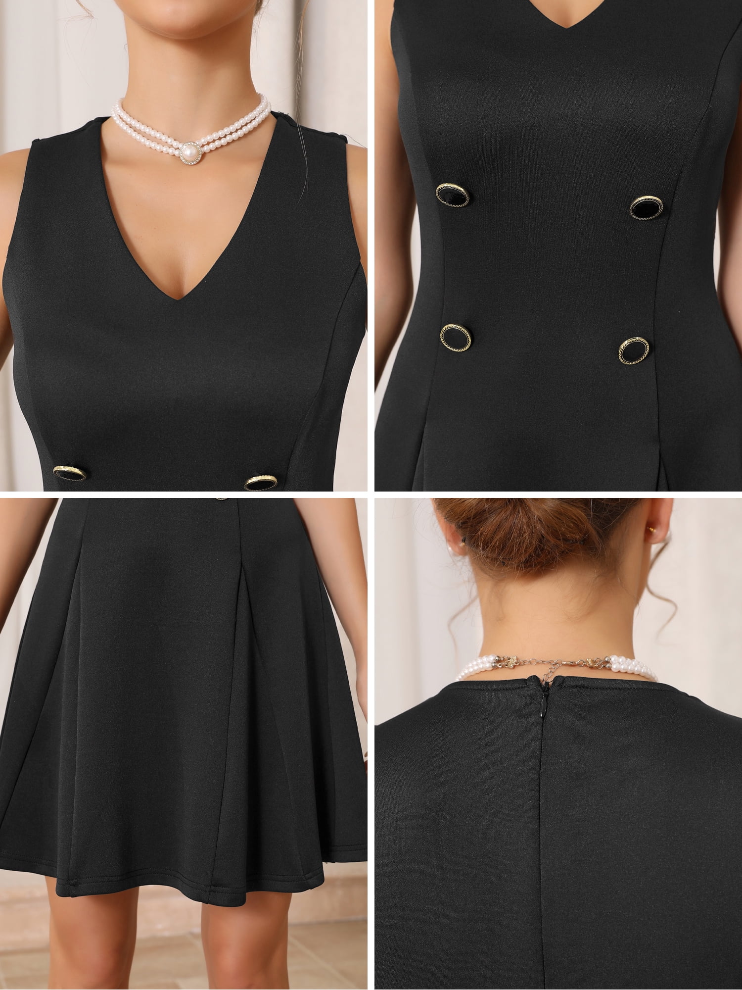 DARING DIVA Women's Mini V Neck Double Breasted Dressy Dresses M Black