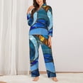 thumbnail image 2 of Yiaed Stained Glass Ocean Wave Print Pajamas Women's Long Sleeve Sleepwear Soft Button Down Loungewear Pjs Lounge Set Nightwear Womens Pajama Pants-, 2 of 7