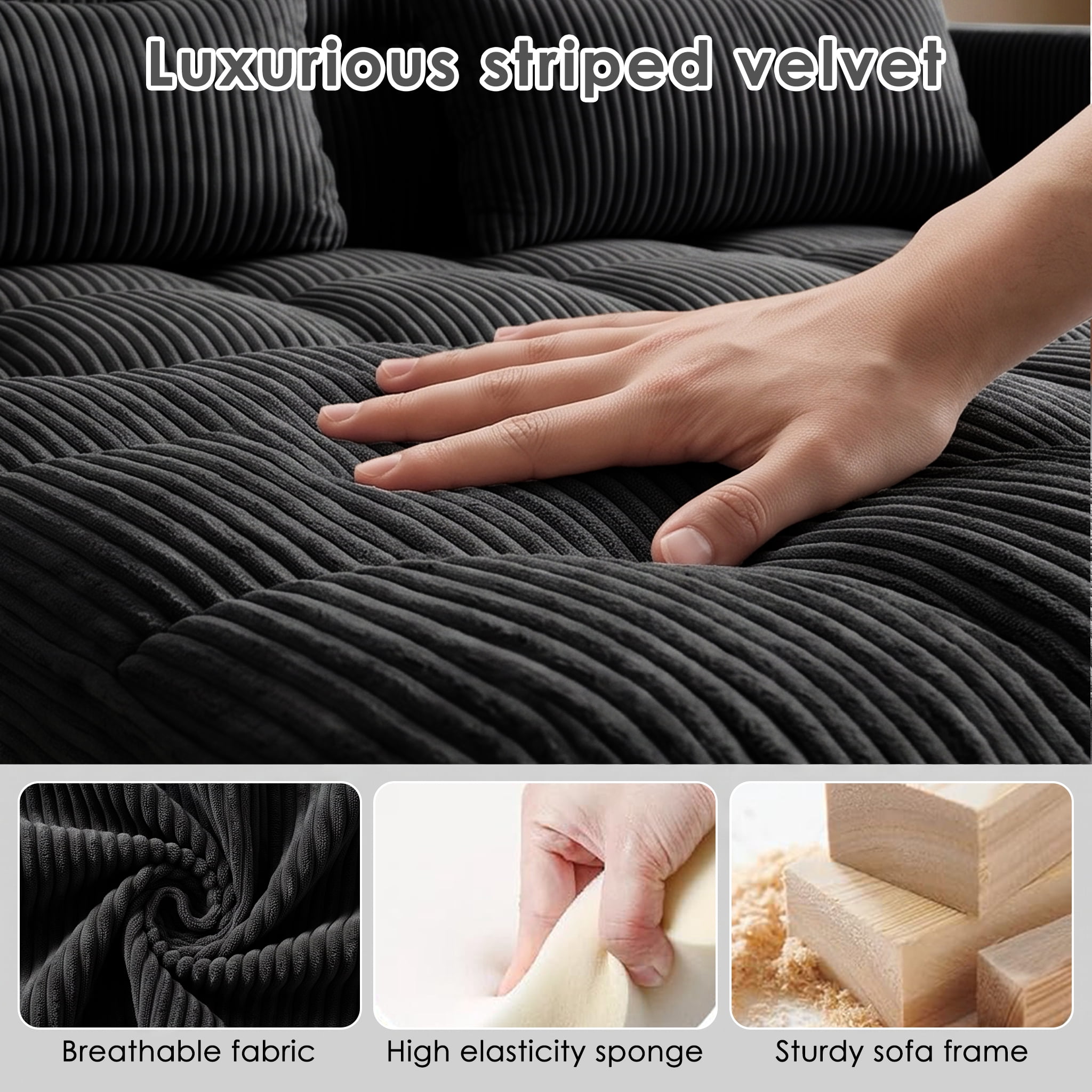 ShiKeyi 54" Corduroy Convertible Sofa Bed, 3 in 1 Pull Out Sleeper Sofa, Loveseat Couch with Storage Pocket, Black
