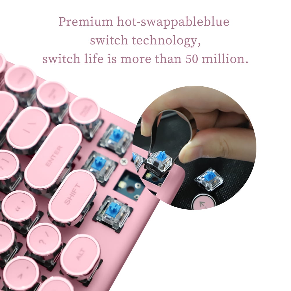 83-Key Retro Mechanical Keyboard,Dot Typewriter Mechanical Wireless Bluetooth Keyboard, For Smart Phone, Tablet Laptop/Desktop, Gaming Mechanical Keyboard with Wired/Bluetooth Mode (Pink)