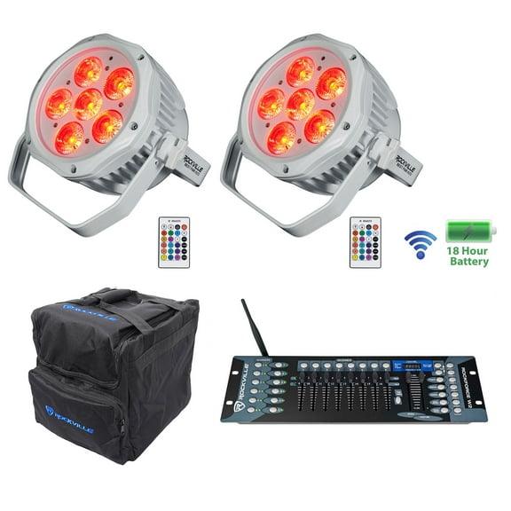 (2) Rockville BEST PAR H2O White Water Resistant Lights Bag Wireless DMX Control