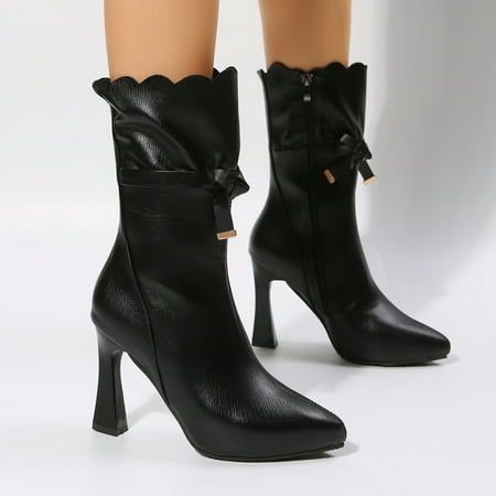 

Cathalem Knee High Boots for Women Wide Calf with Heel Fashion Women Artificial Wide Calf Winter Boots for Women plus Size Black 6