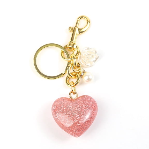 Pink Heart Keychain Cute Rose Flower Keychain Love Gifts for Valentines Perfect Romantic Accessories