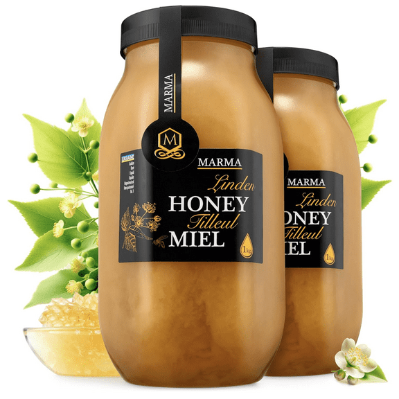 2 Jars of HONIGMA Marma Linden Honey |Natural | 100% Pure | Unpasteurized | Unfiltered | Natural Crystallization | 2kg/4.4oz
