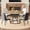 Wood-Dark Gray-White-Black, variant on PUKNLY 47.3" Round Dining Table and 4-Chair Set, Wood MDF Tabletop with Black Hourglass Metal Base, White & Dark Gray Spliced PU Chairs, Modern Light Luxury for Kitchen Dining Room