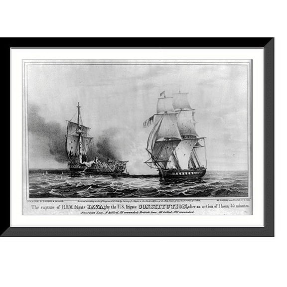 Historic Framed Print, The Capture of HBM. frigate Java by the U.S. frigate Constitution after an action of 1 hour, 55 minutes, 17-7/8" x 21-7/8"