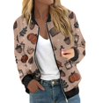 thumbnail image 1 of Chaqueta bomber con temática de Halloween para mujer, con lindos fantasmas, murciélagos y estampado de luna, informal, ligera, con cremallera, 1 of 5