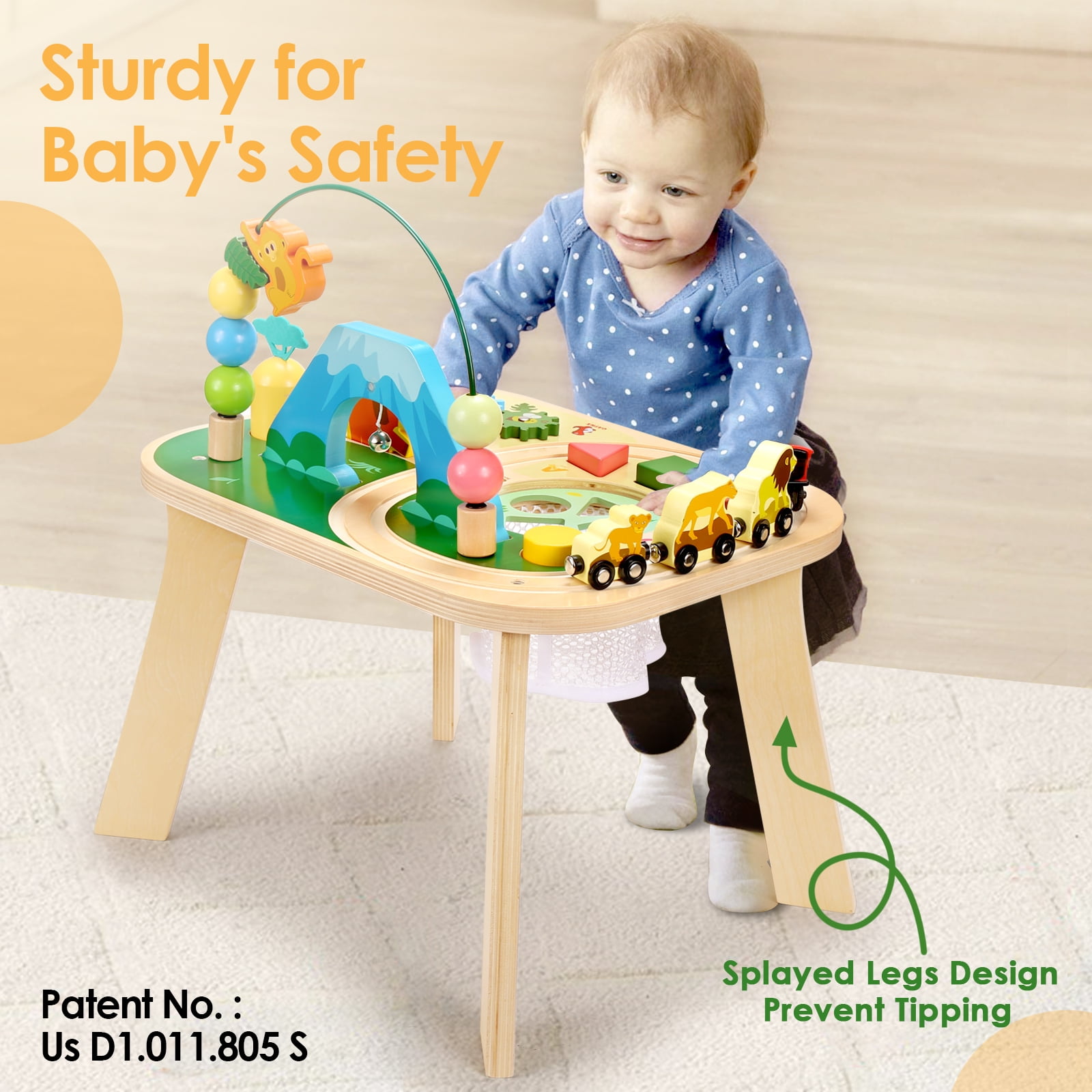 OATHX Toy Bead Maze Train Track Toddler Activity Table Kids Wooden Montessori Learn Sensory Toys for 1-5 Year