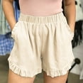 thumbnail image 6 of Womens Casual Cotton Linen Shorts with Pockets Solid Elastic Waist Ruffle Hem Summer Beach Short Pants Vacation(S,Beige), 6 of 6