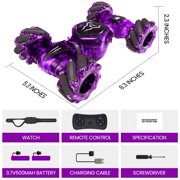 Tecnock Remote Control Car for Boys Girls, 2.4GHz 4WD Gesture Sensing RC Stunt Car Toys - 360° Rotating Double Sided Hand Controlled RC Cars with LED Lights, Gifts for Kids Ages 6-8, 8-12, Purple