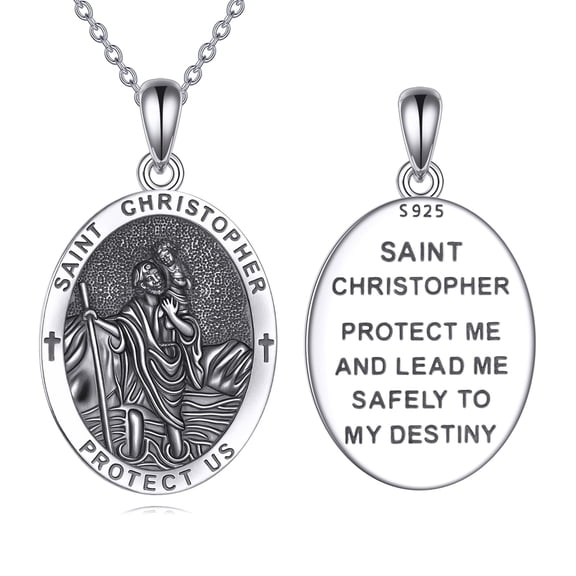 Saint Christopher Necklace 925 Sterling Silver Protection Medal Pendant Religious Amulets Jewelry Gifts for Women Men