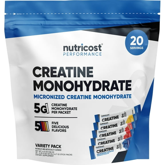 Nutricost Creatine Monohydrate Powder Variety Stickpacks (5 Flavors, 20 Servings)