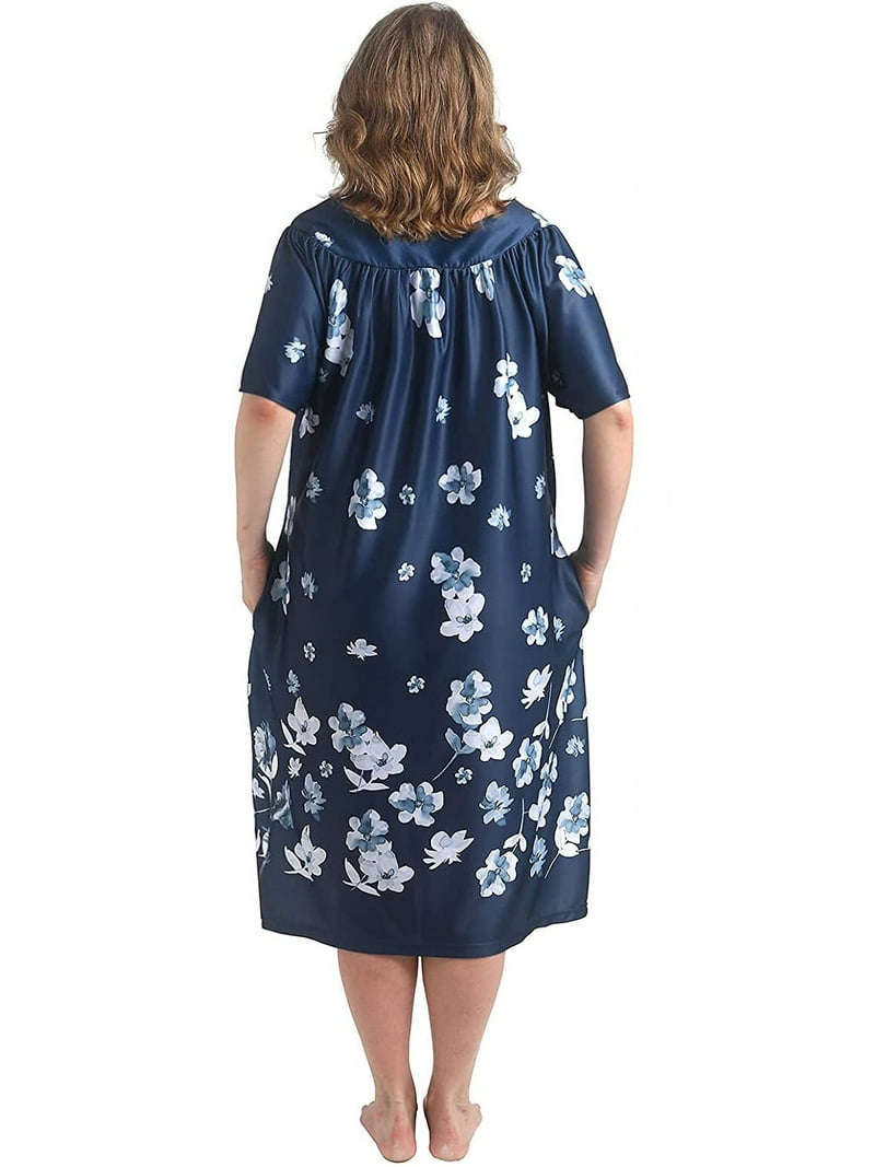 FEREMO Plus Size Women's Lounge Dress with Pockets, Short Sleeve Moomoo Nightgown, Comfortable House Dress 1X-4X