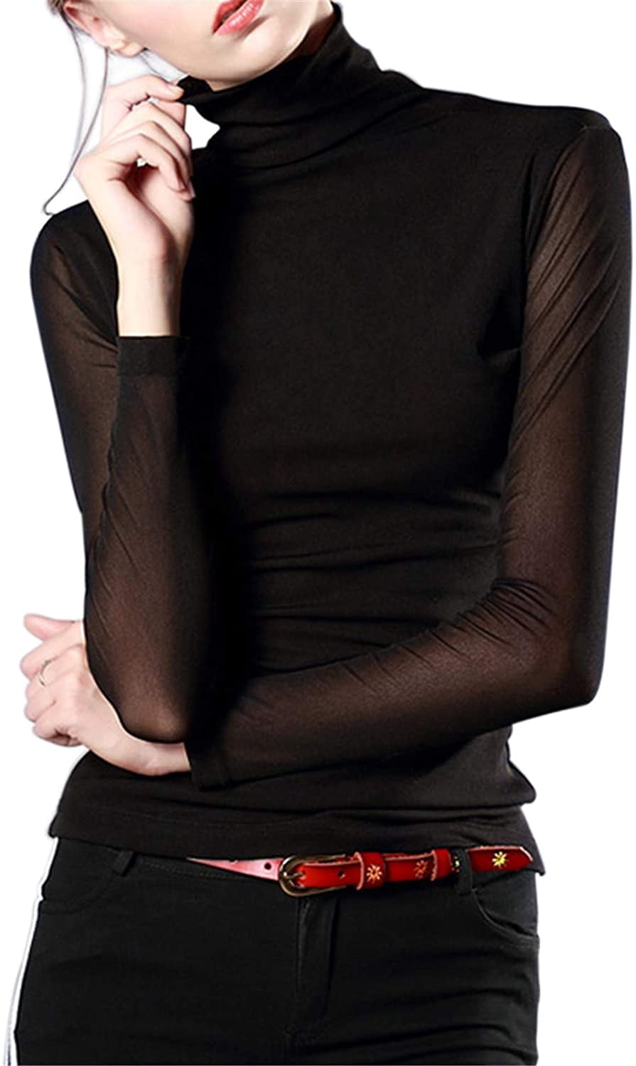 Sleeve Slim Fit Shirts Mesh Sheer 