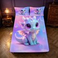 thumbnail image 5 of Manfei Cute Dragon Animals Queen Sheets,Kawaii Wildlife Queen Sheet Sets,Purple Blue,4 Pieces,1 Flat Sheet,1 Fitted Sheet and 2 Pillowcases, 5 of 6