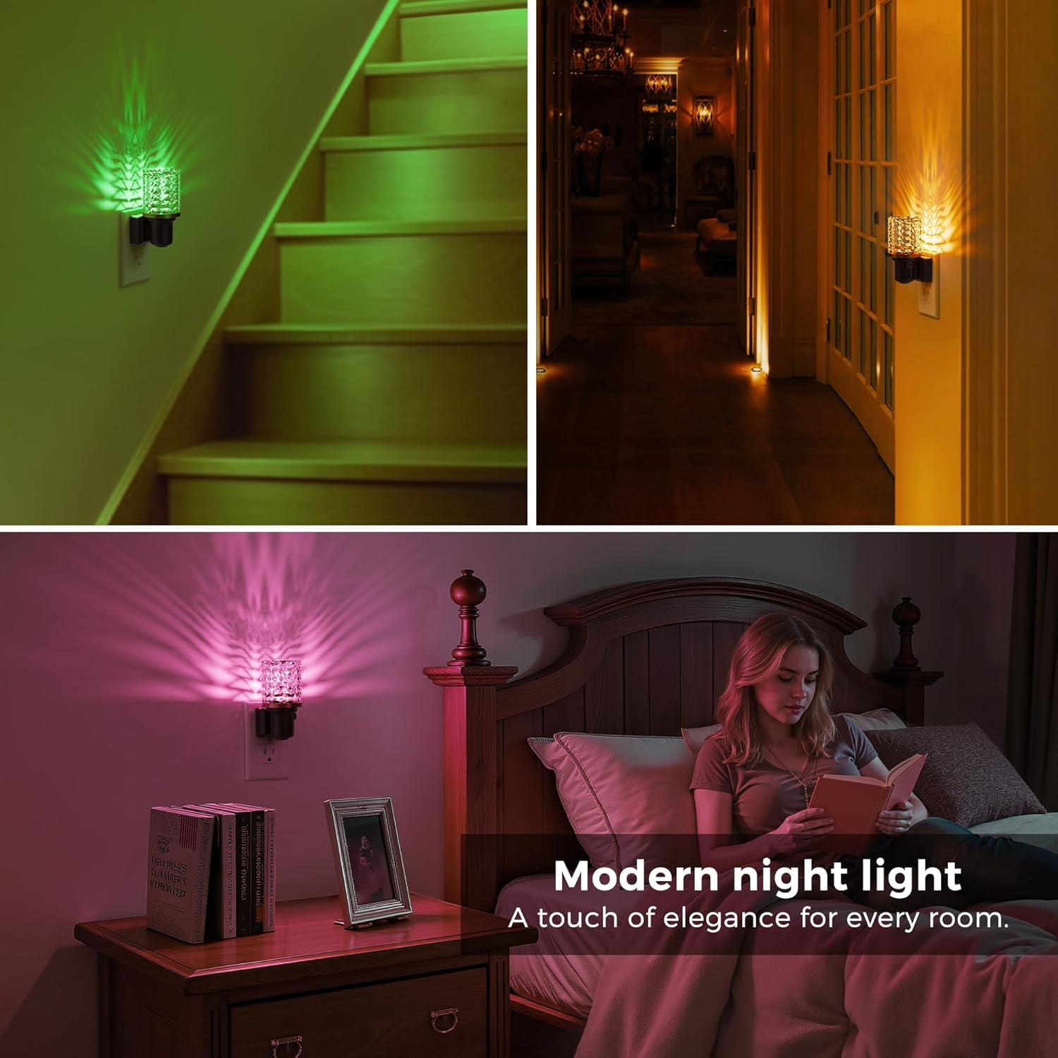 RGHJAR-Night Light, Dimmable Night Lights Plug into Wall, Color Changing Nightlight RGB with Auto Light Sensor, 0-100LM Adjustable Brightness LED Night Light