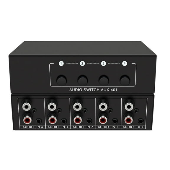 Quanmin 4-in-1-Out RCA & 3.5mm Aux Audio Switch Box, Audio Converter  with Splitter Connectorsm,4 Channels StereoPassive Selector Switcher Stereo