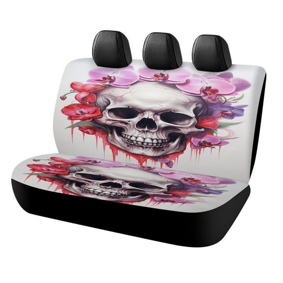 Colorful Flower Skull Printed Universal Back Bench Car Seat Cover Pack of 2 Rear Seat Covers for for Most Cars,Trucks,SUVs Or Van