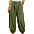 thumbnail image 3 of Women's Polyester High Waist Loose Jogger Pants, Breathable Cuffed Ankle Side Pocket Trousers, Relaxed Loungewear Bottoms for Travel Daily Errands | TruHer,Army Green L, 3 of 7