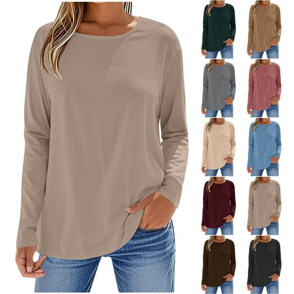 Sudaderas con capucha para mujer,Camiseta Fallow para mujer, cuello redondo, manga larga, informal, poliéster, cómoda para uso diario, ideal para el hogar y el trabajo, sopatenor
