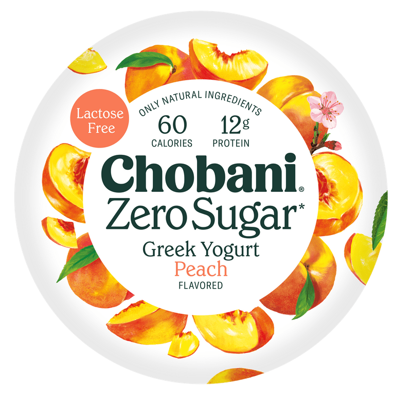 Chobani Zero Sugar Non-Fat Greek Yogurt Peach 5.3 oz Cup with 12g