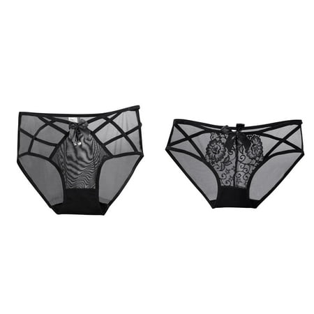 2-Pack Womens Underwear Black Lace Panties High Waisted Plus Size Ladies Brief For Women Vintage Shorts Underwear Boy Shorts Underwear for Women Pack plus Size Ladies Underwear plus Size