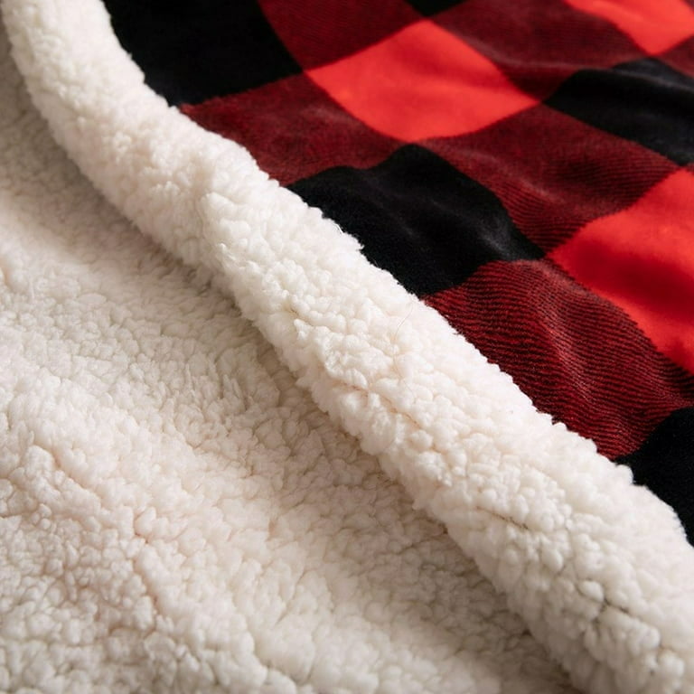 Sanmadrola 50''x60'' Plaid Sherpa Throw Blanket, Soft Plush, Warm