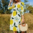 thumbnail image 4 of Lemons Flowers White Background Pattern Women's Fall Dresses Casual Loose Flowy Swing Shift Dress, 4 of 9