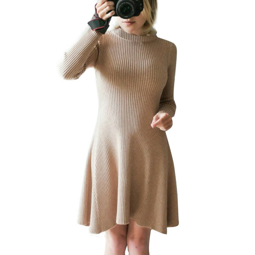 Lallc Women's Casual Knitted Swing Skater Long Sleeve Slim Winter