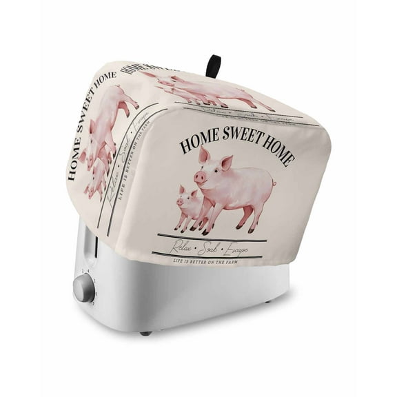 Fsddascl Farmhouse Pig Toaster Cover 4 Slice, Large Kitchen Appliance Covers, Watercolor Cute Animals Retro Art Toaster Oven Cover with Loop, Bread Machine Cover Polyester Dust Cover Protection