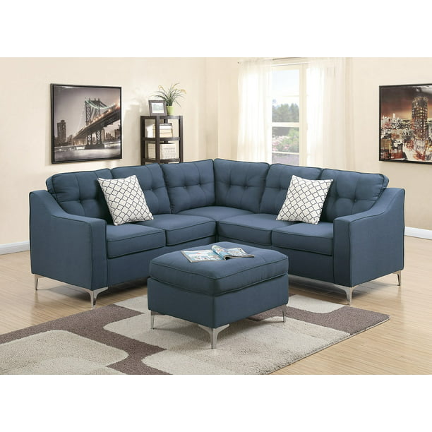 modern modular 4pcs l shaped sectional sofa casual navy tufted polyfiber laf raf one arm love seat corner wedge ottoman living room