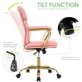thumbnail image 4 of PU Leather Office Chair with Arms, Adjustable Height 360° Swivel with Wheels, Mid-Back Upholstered Desk Chair for Home Office, Vanity, or Study (Pink), 4 of 8