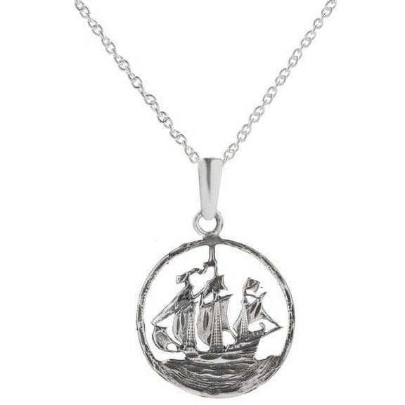 Sterling Silver Small Nautical Pirate Ship Pendant Necklace, 18"