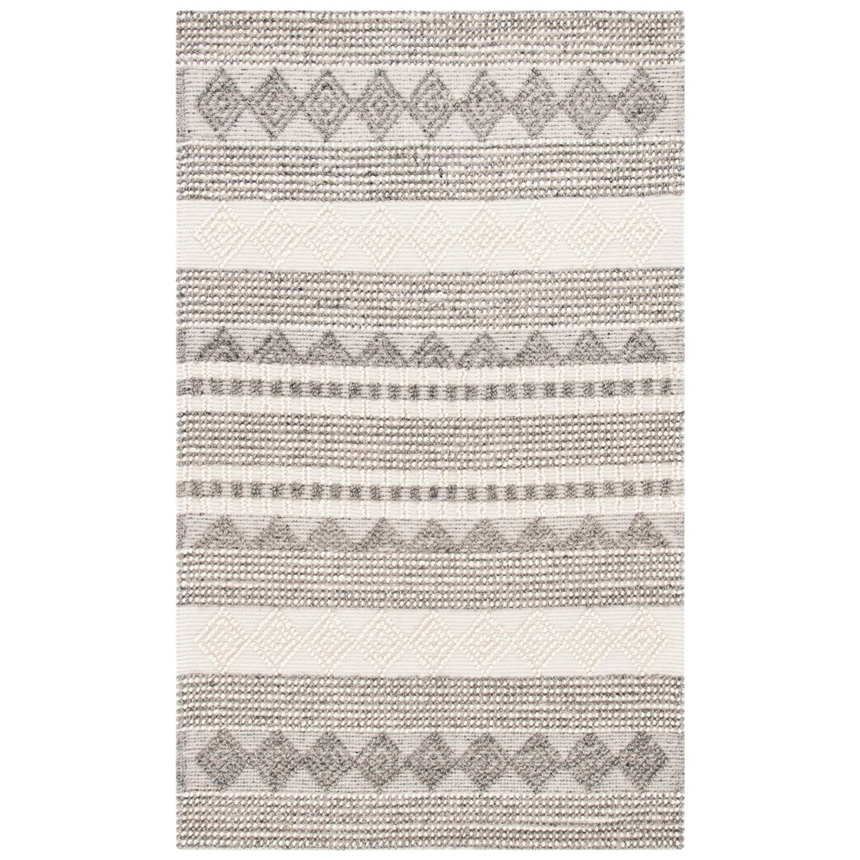 SAFAVIEH Natura Carly Geometric Braided Wool Runner Rug, Grey/Ivory, 2'3" x 22'