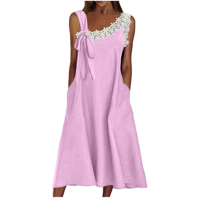 Vestido de Verano Casual sin Mangas Gradual de las Mujeres Vestido Largo con Cuello en V, Vestido de Vacaciones de Poliéster Suave