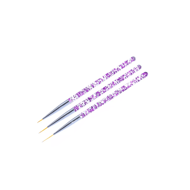 Pinceles para Uñas para estilo Fino y Mano Alzada 3 Pzs, Color Morado con Blanco