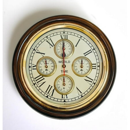 NORVILLEβ’ 16 Inch Wooden World Time Wall Clock- 5 Countries Time Clock For Home, Office, Hotels