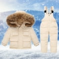 thumbnail image 2 of ZCFZJW Baby Boys Girls Snowsuit Toddler Winter Outfit Sets Kids Hooded Thickened Puffer Down Jacket Coat and Ski Bib Pants Two Pieces Ski Suit(Z#11-Beige,2-3 Years), 2 of 9